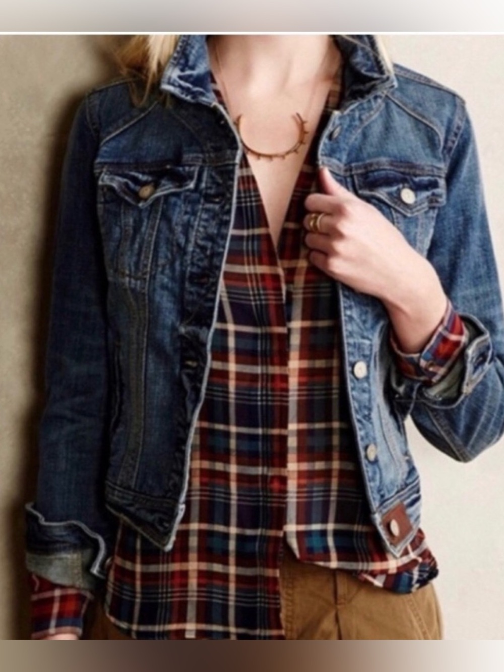 ANTHROPOLOGIE PILCRO Avie Denim Jean Jacket with Leather Detail Size M